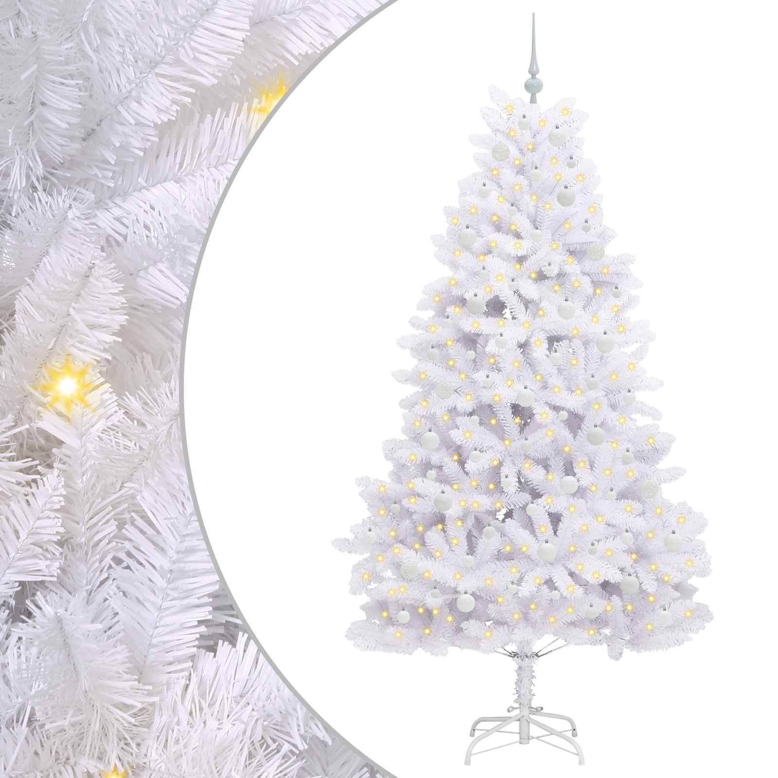 vidaXL Artificial Hinged Christmas Tree White 210 cm PVC and Steel - 52729
