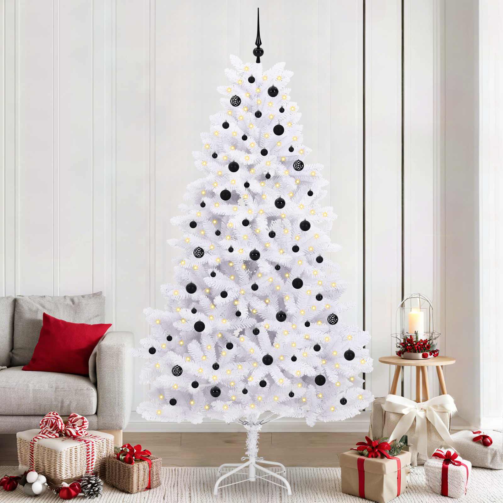 vidaXL Artificial Hinged Christmas Tree White 240 cm PVC and Steel - 52751