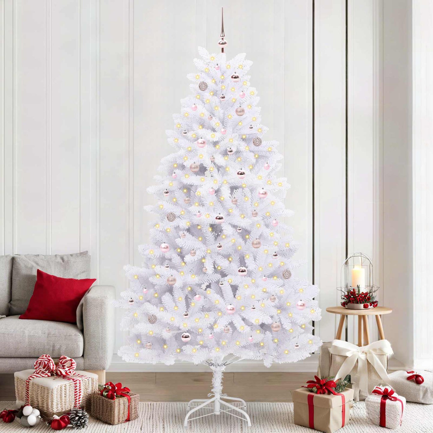 vidaXL Artificial Hinged Christmas Tree White 240 cm PVC and Steel - 52752