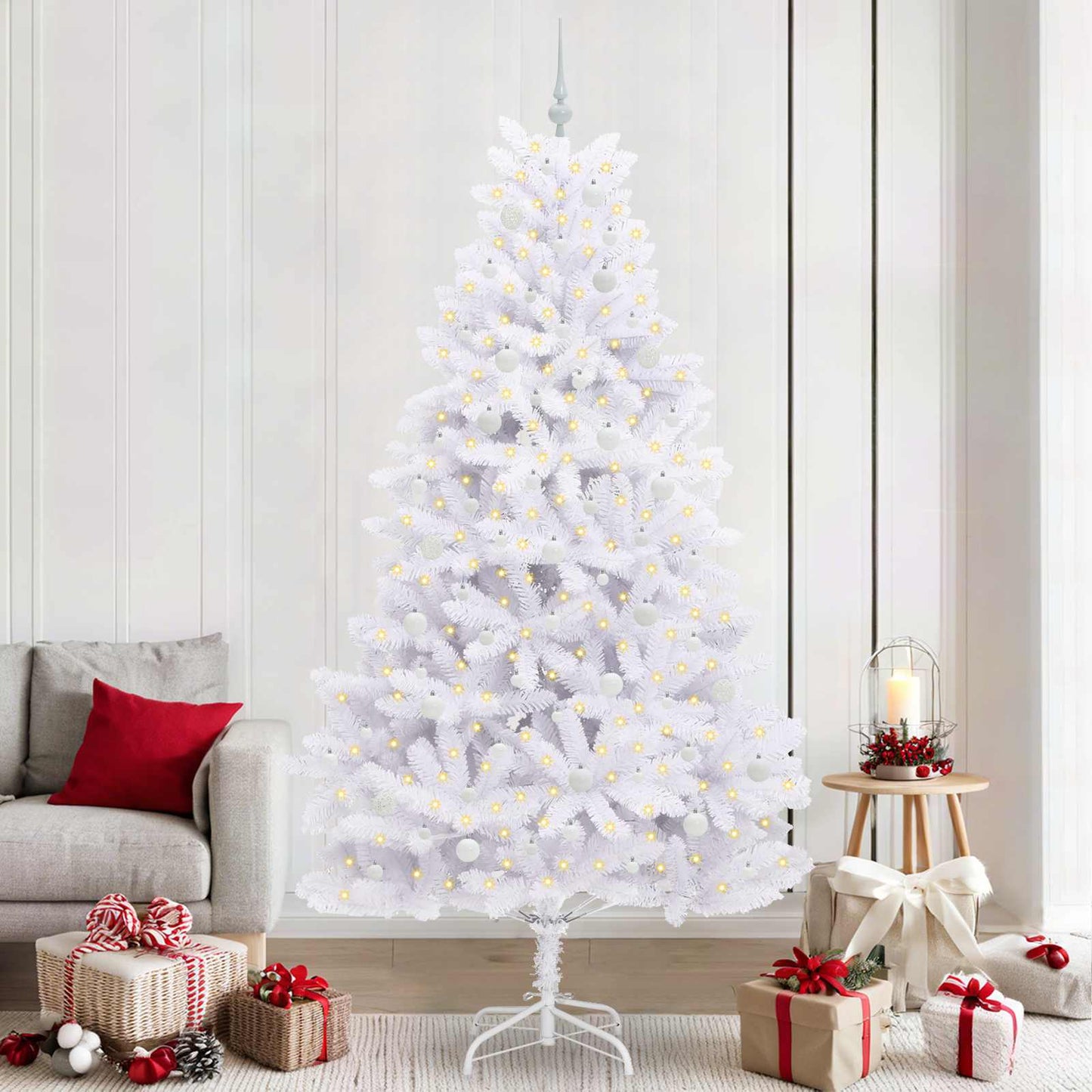 vidaXL Artificial Hinged Christmas Tree White 240 cm PVC and Steel - 52763