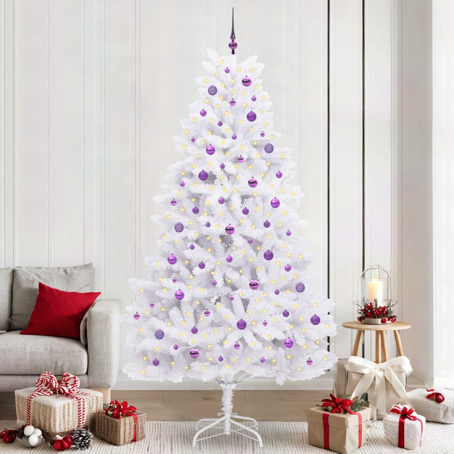 vidaXL Artificial Hinged Christmas Tree White 240 cm PVC and Steel - 52766