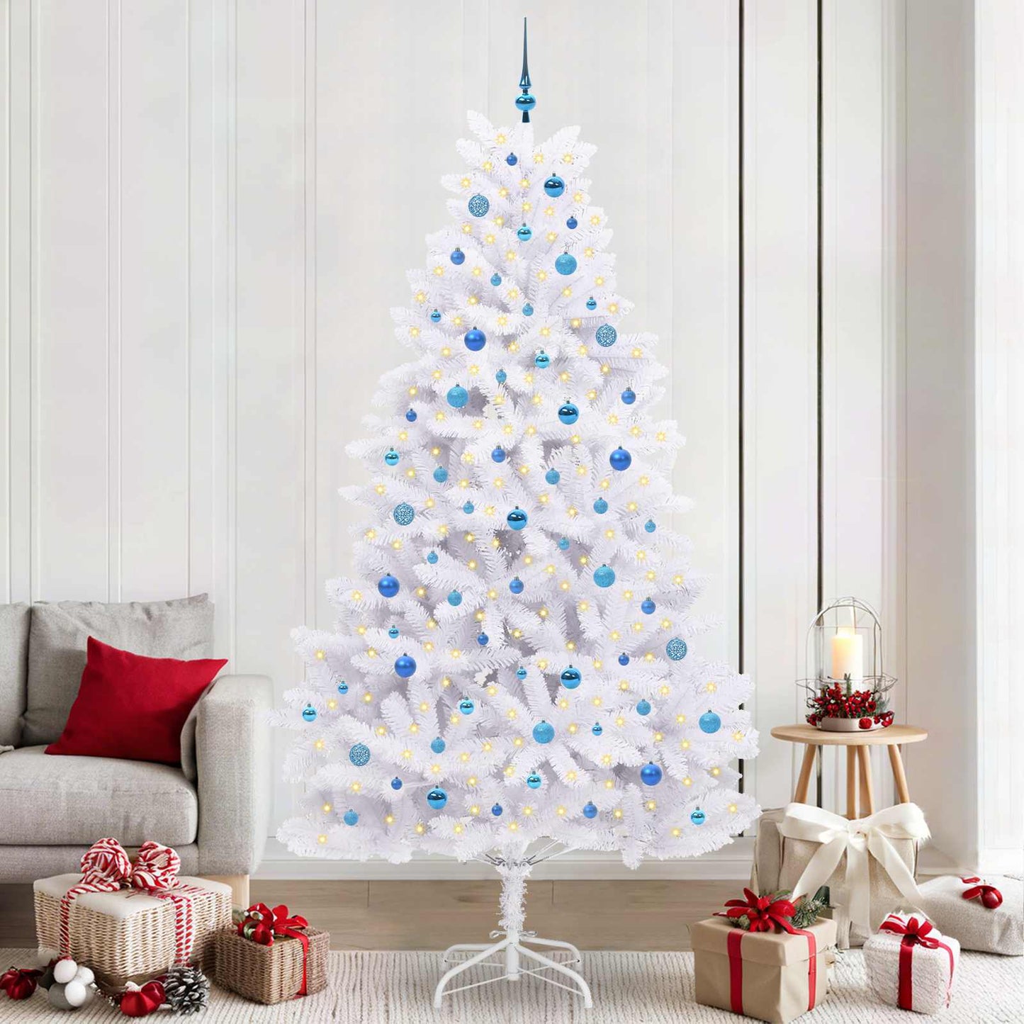 vidaXL Artificial Hinged Christmas Tree White 240 cm PVC and Steel - 52769