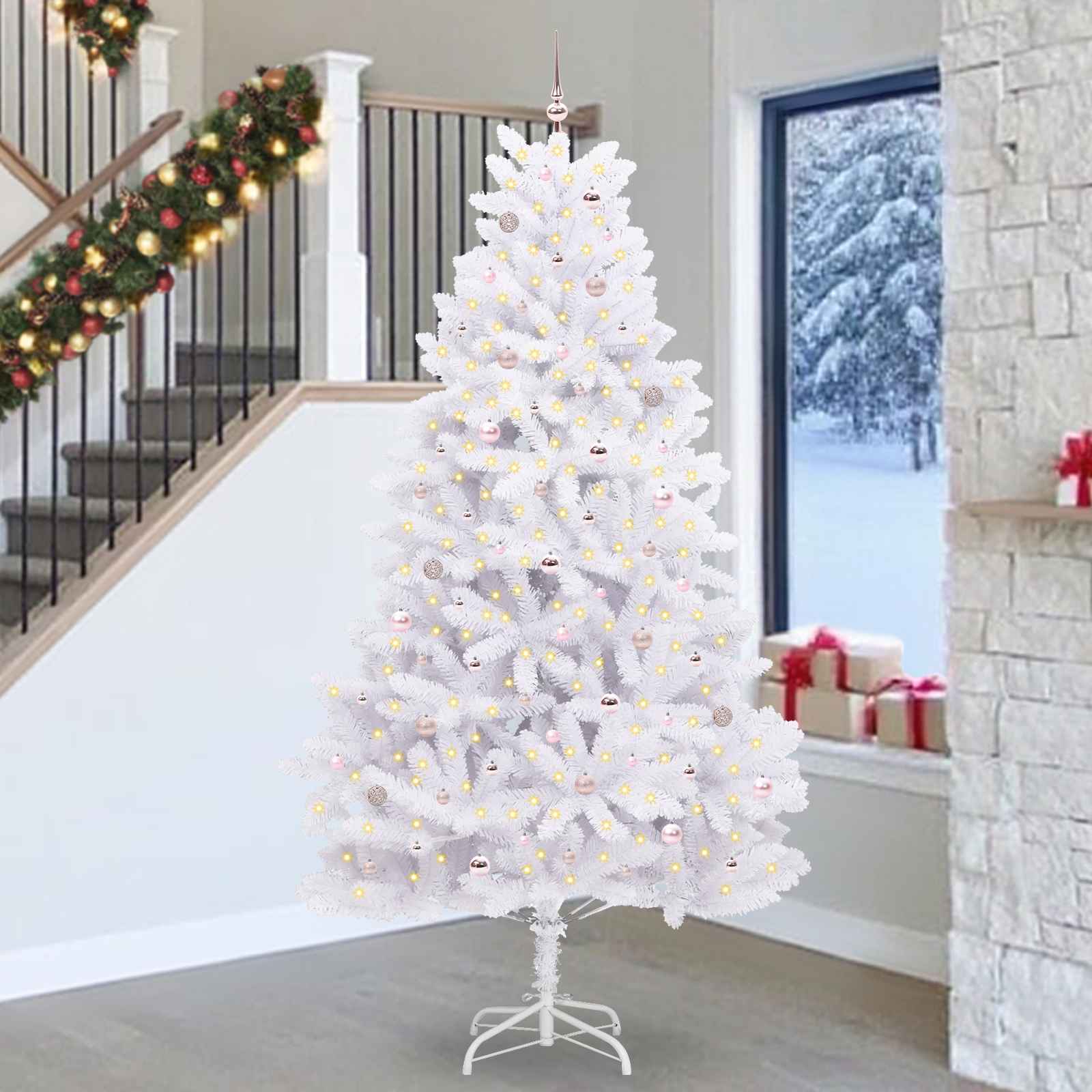vidaXL Artificial Hinged Christmas Tree White 270 cm PVC and Steel - 52787