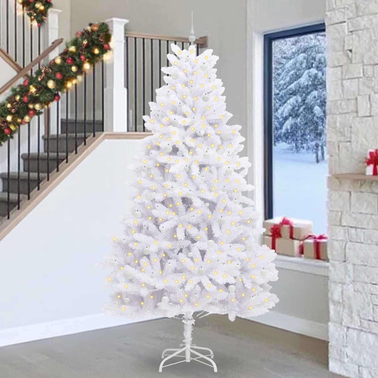 vidaXL Artificial Hinged Christmas Tree White 270 cm PVC and Steel - 52788