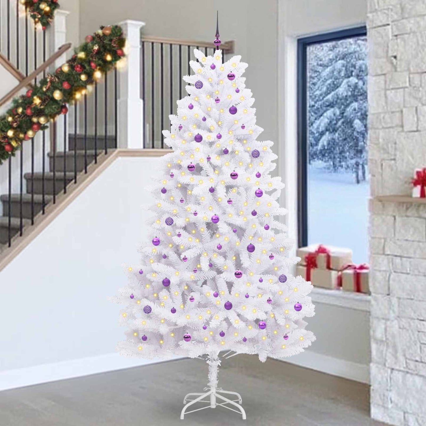 vidaXL Artificial Hinged Christmas Tree White 270 cm PVC and Steel - 52790