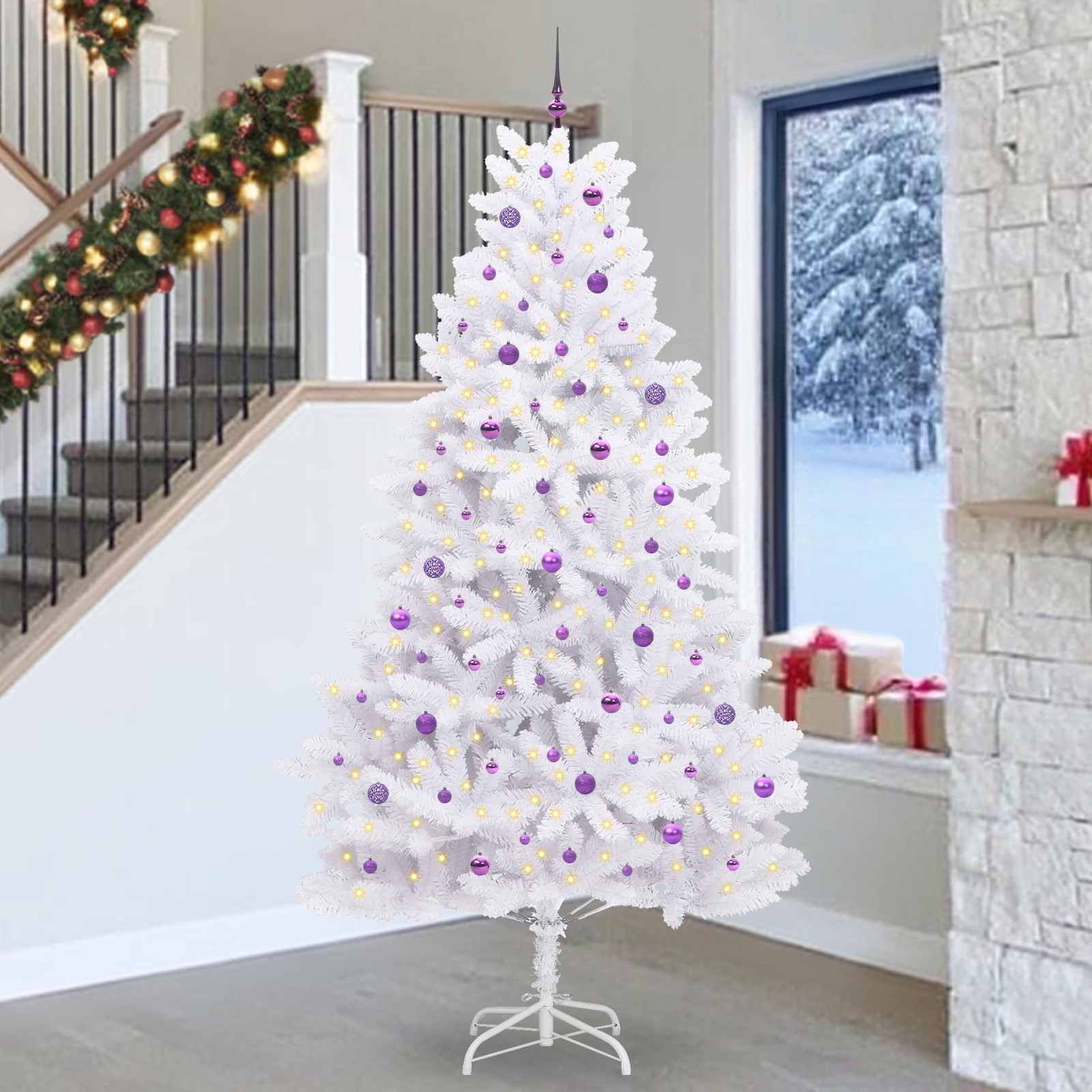 vidaXL Artificial Hinged Christmas Tree White 270 cm PVC and Steel - 52790