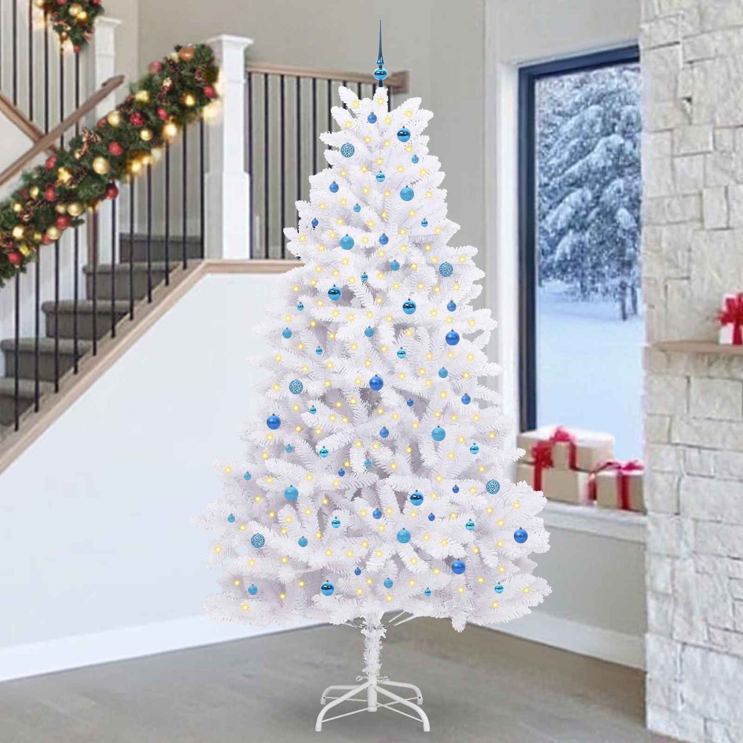 vidaXL Artificial Hinged Christmas Tree White 270 cm PVC and Steel - 52799