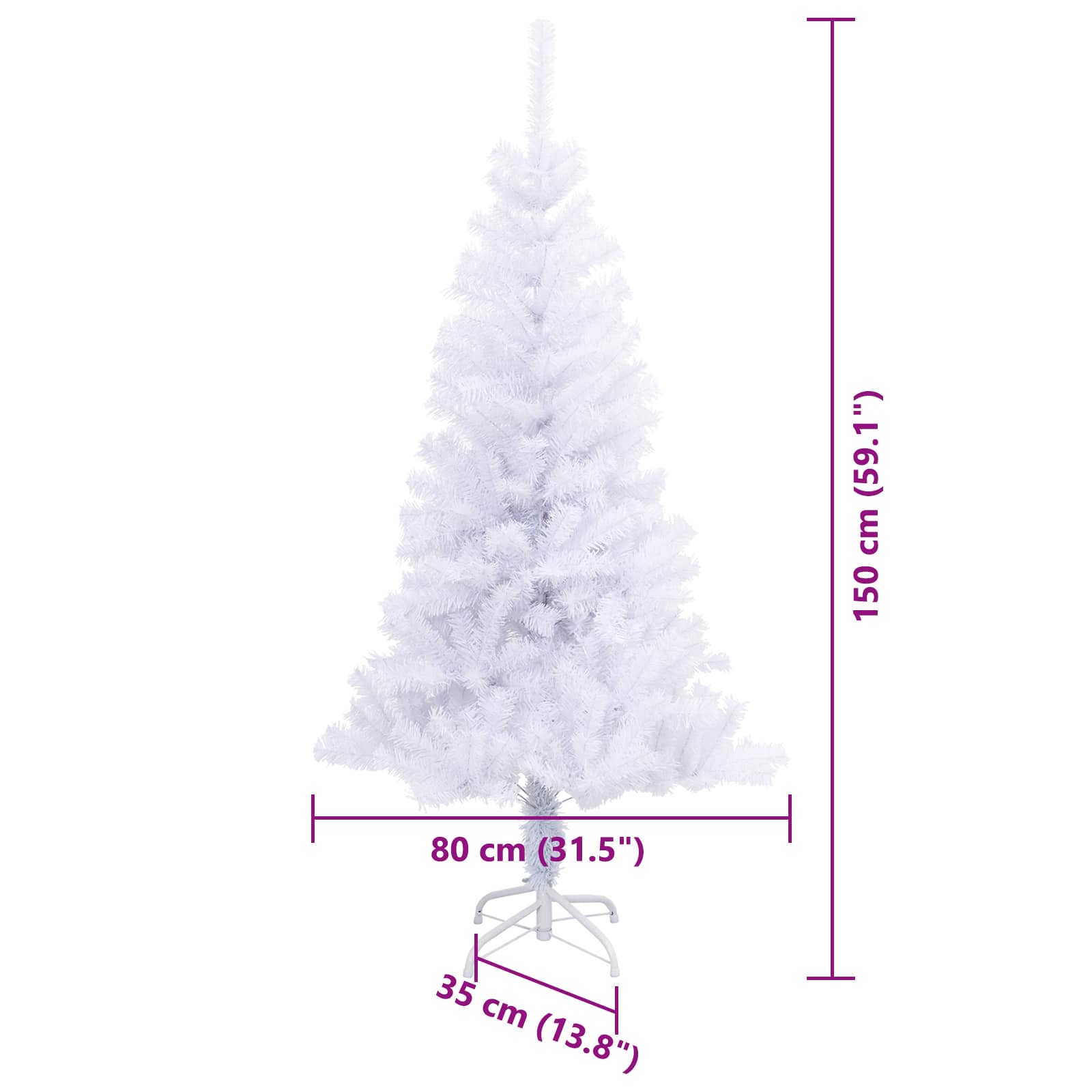 vidaXL Artificial Christmas Tree with Stand White 150 cm PVC and Steel - 53410