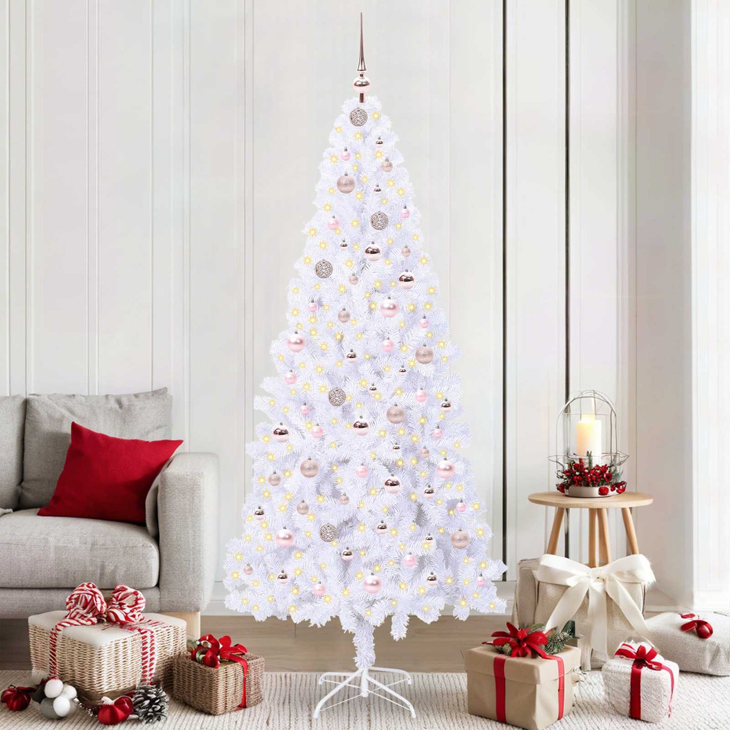 vidaXL Artificial Christmas Tree with Stand White 210 cm PVC and Steel - 53455