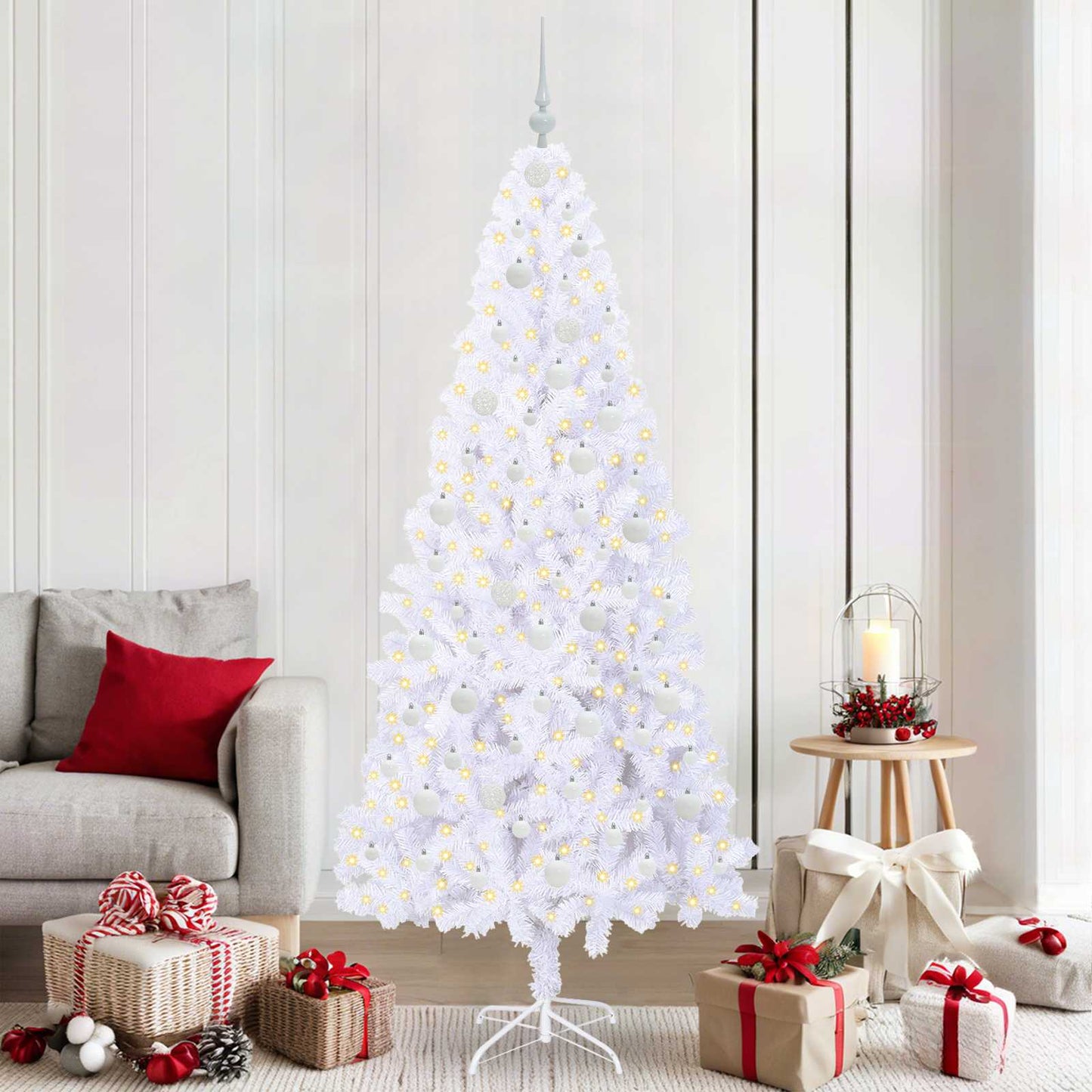 vidaXL Artificial Christmas Tree with Stand White 210 cm PVC and Steel - 53466