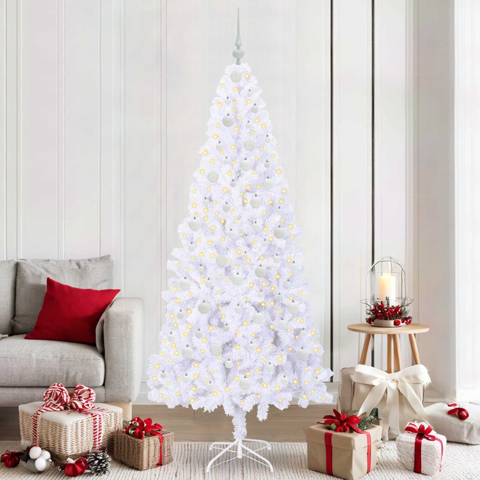 vidaXL Artificial Christmas Tree with Stand White 210 cm PVC and Steel - 53466
