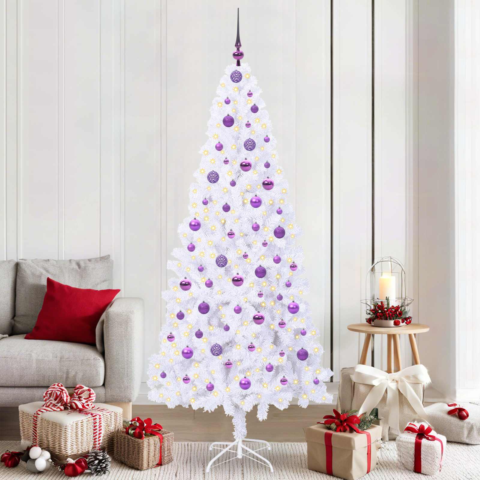 vidaXL Artificial Christmas Tree with Stand White 210 cm PVC and Steel - 53469