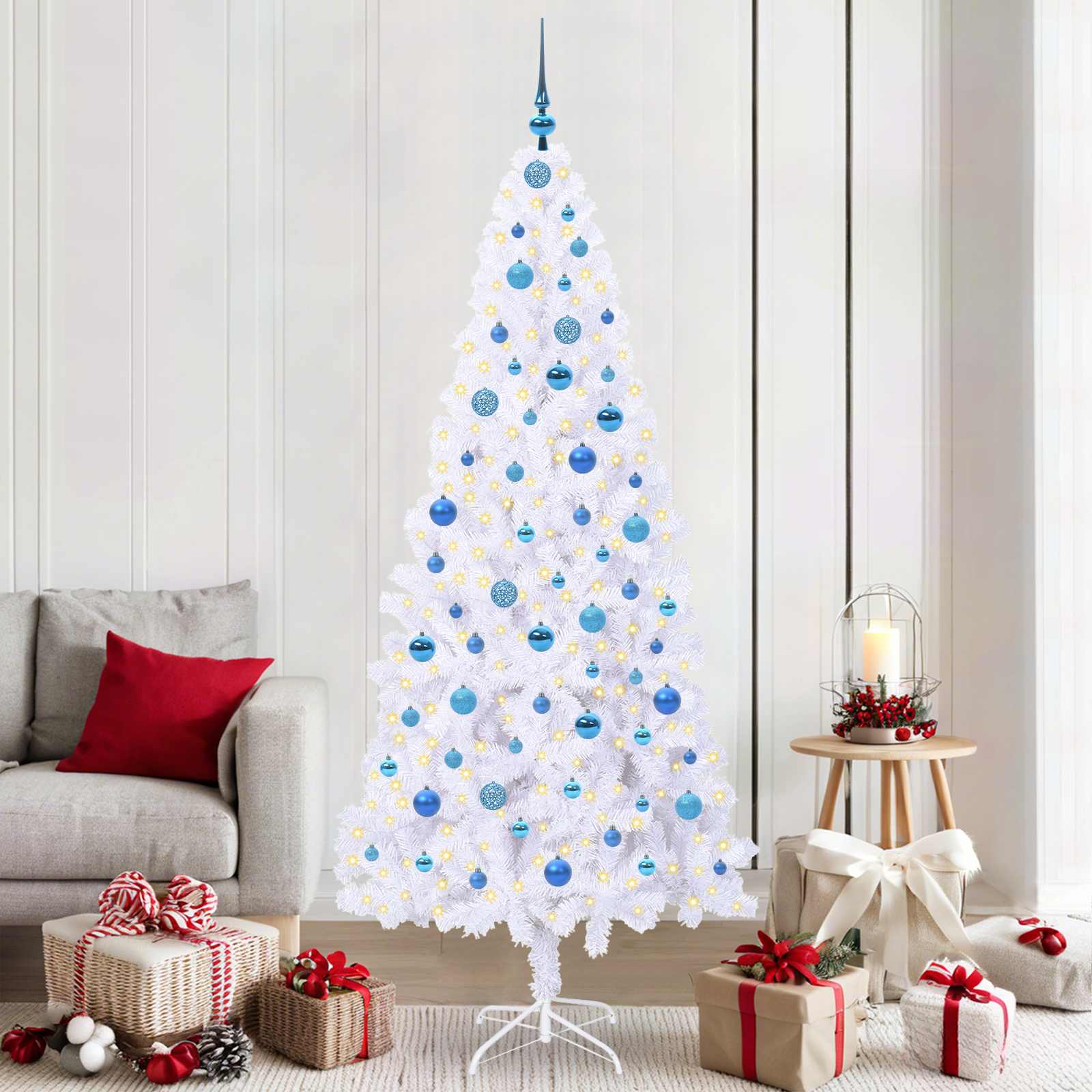 vidaXL Artificial Christmas Tree with Stand White 210 cm PVC and Steel - 53474