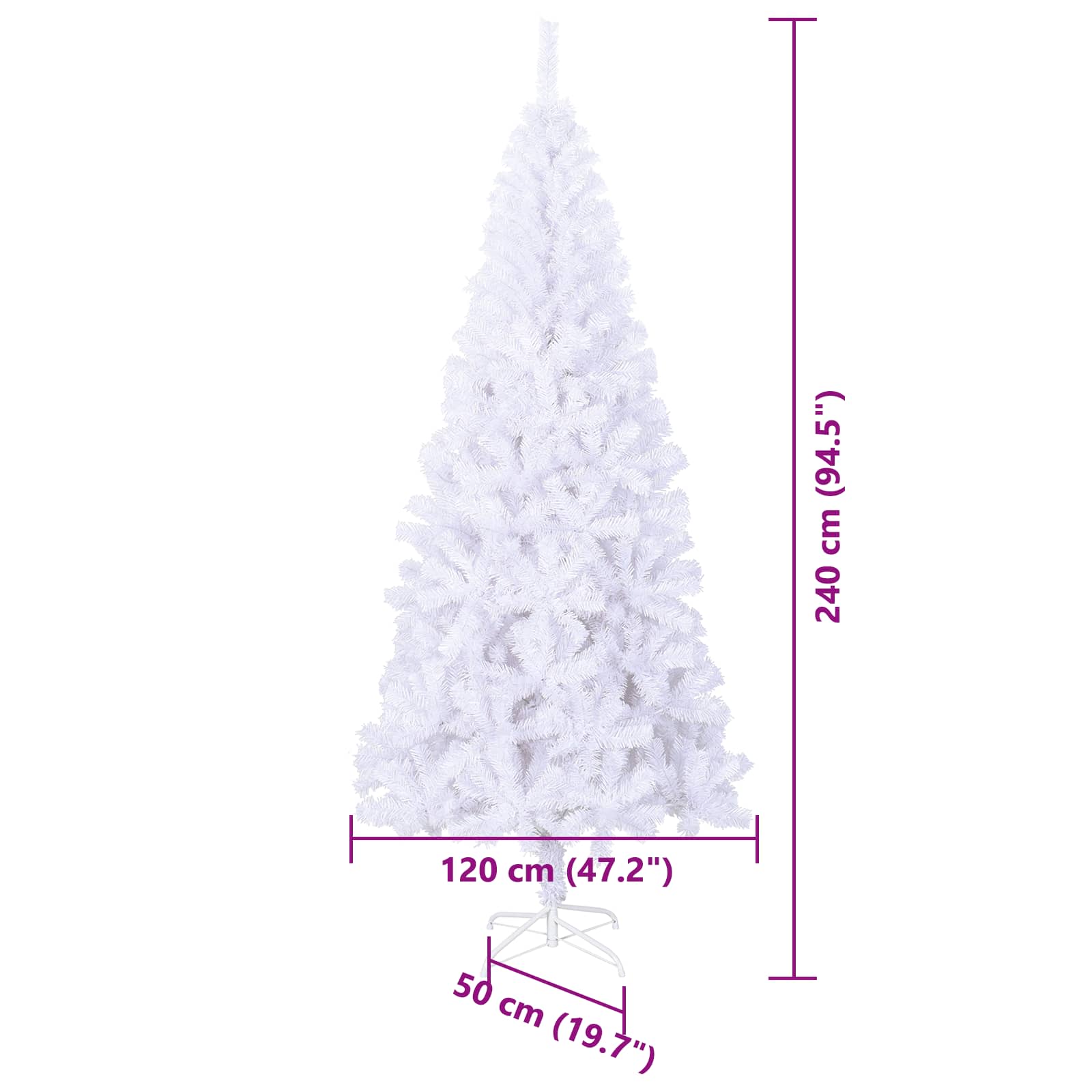 vidaXL Artificial Christmas Tree with Stand White 240 cm PVC and Steel - 53486