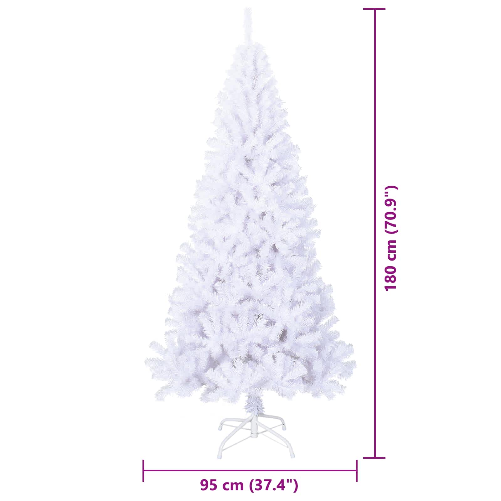 vidaXL Artificial Christmas Tree with Stand White 180 cm PVC and Steel - 53674