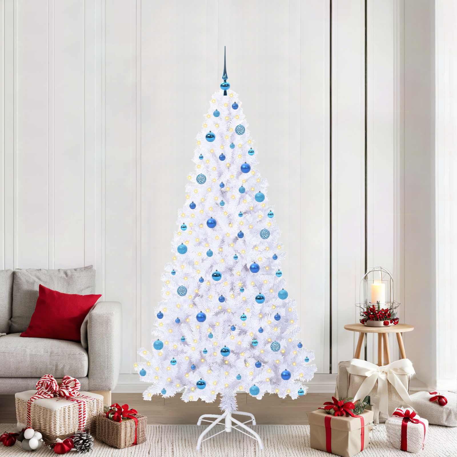 vidaXL Artificial Christmas Tree with Stand White 210 cm PVC and Steel - 53684