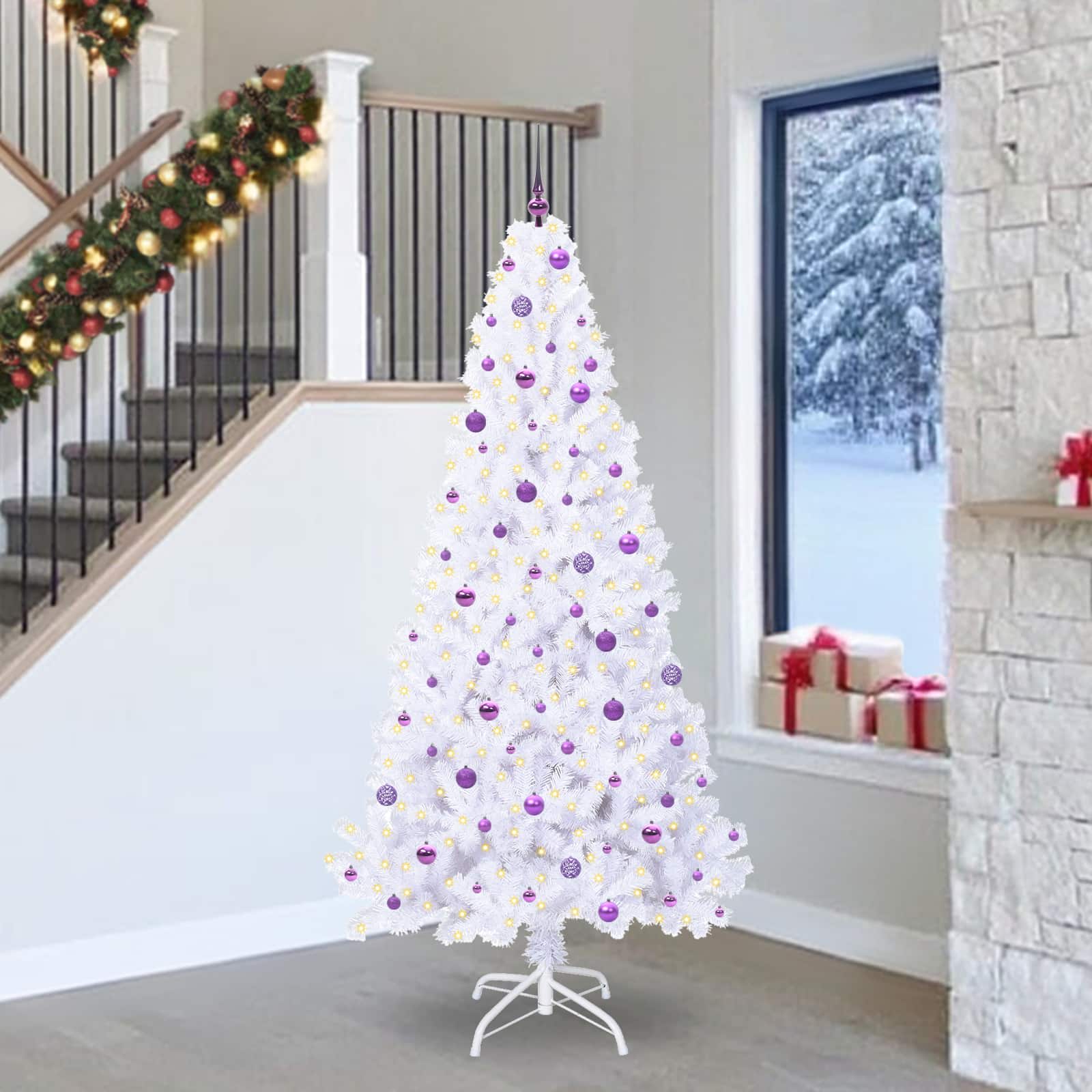 vidaXL Artificial Christmas Tree with Stand White 240 cm PVC and Steel - 53702