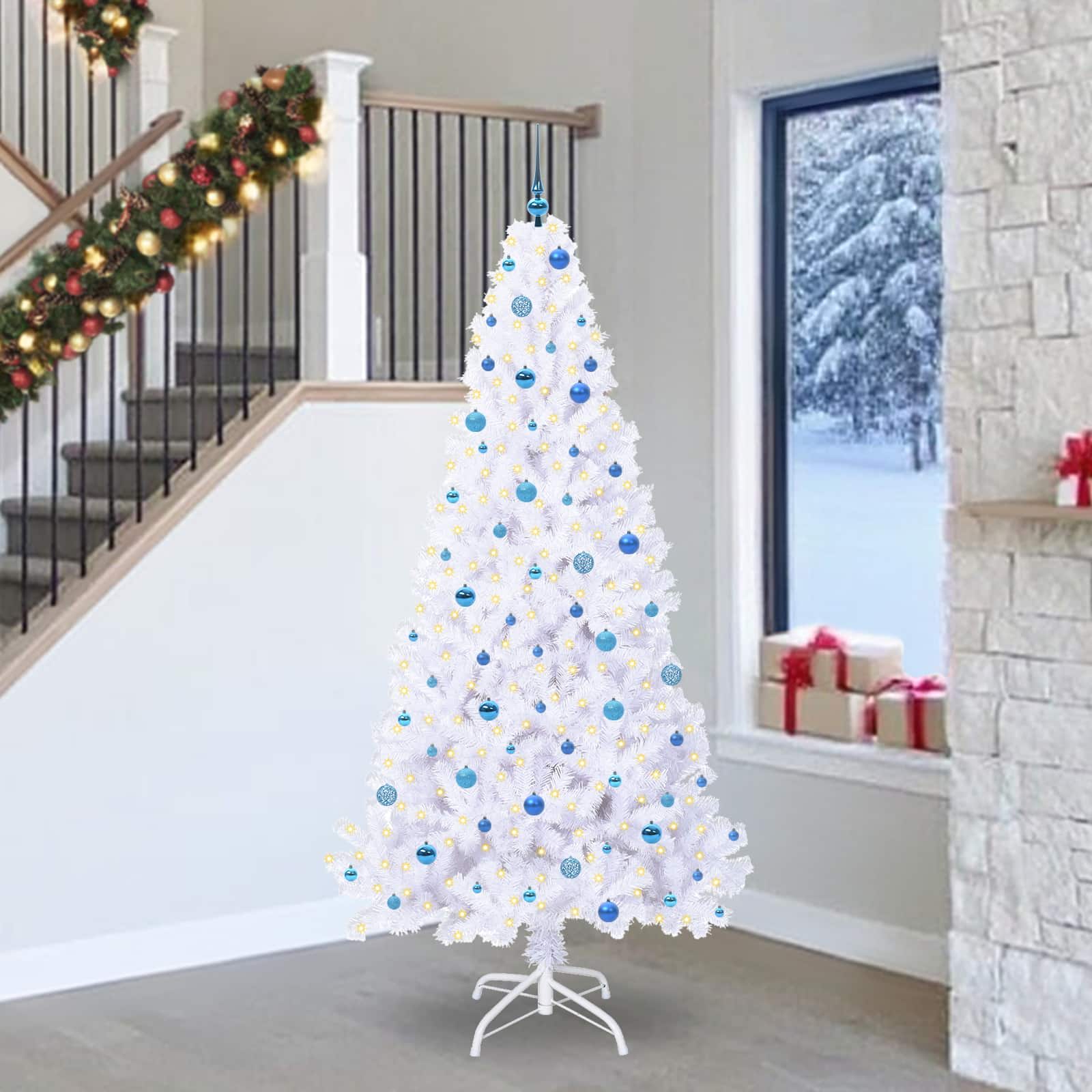 vidaXL Artificial Christmas Tree with Stand White 240 cm PVC and Steel - 53705