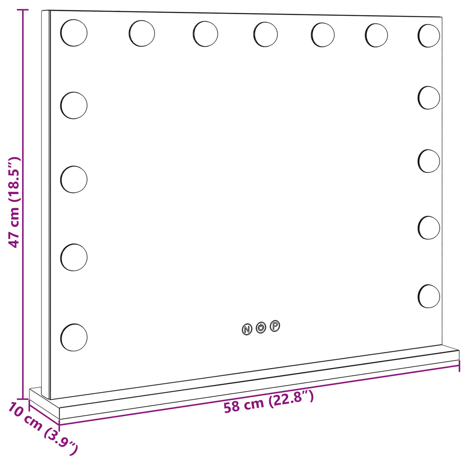 vidaXL LED Vanity Mirror White 58 x 10 x 47 cm Glass and Steel