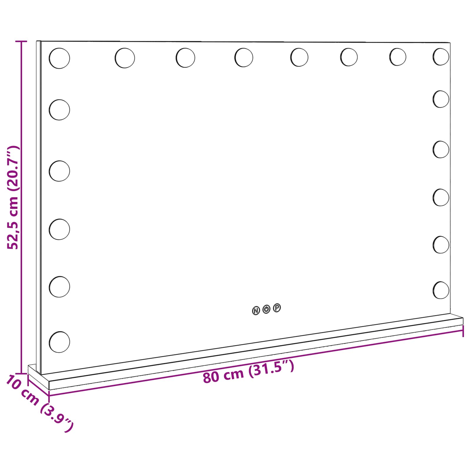 vidaXL LED Vanity Mirror White 80 x 10 x 52.5 cm Glass and Steel
