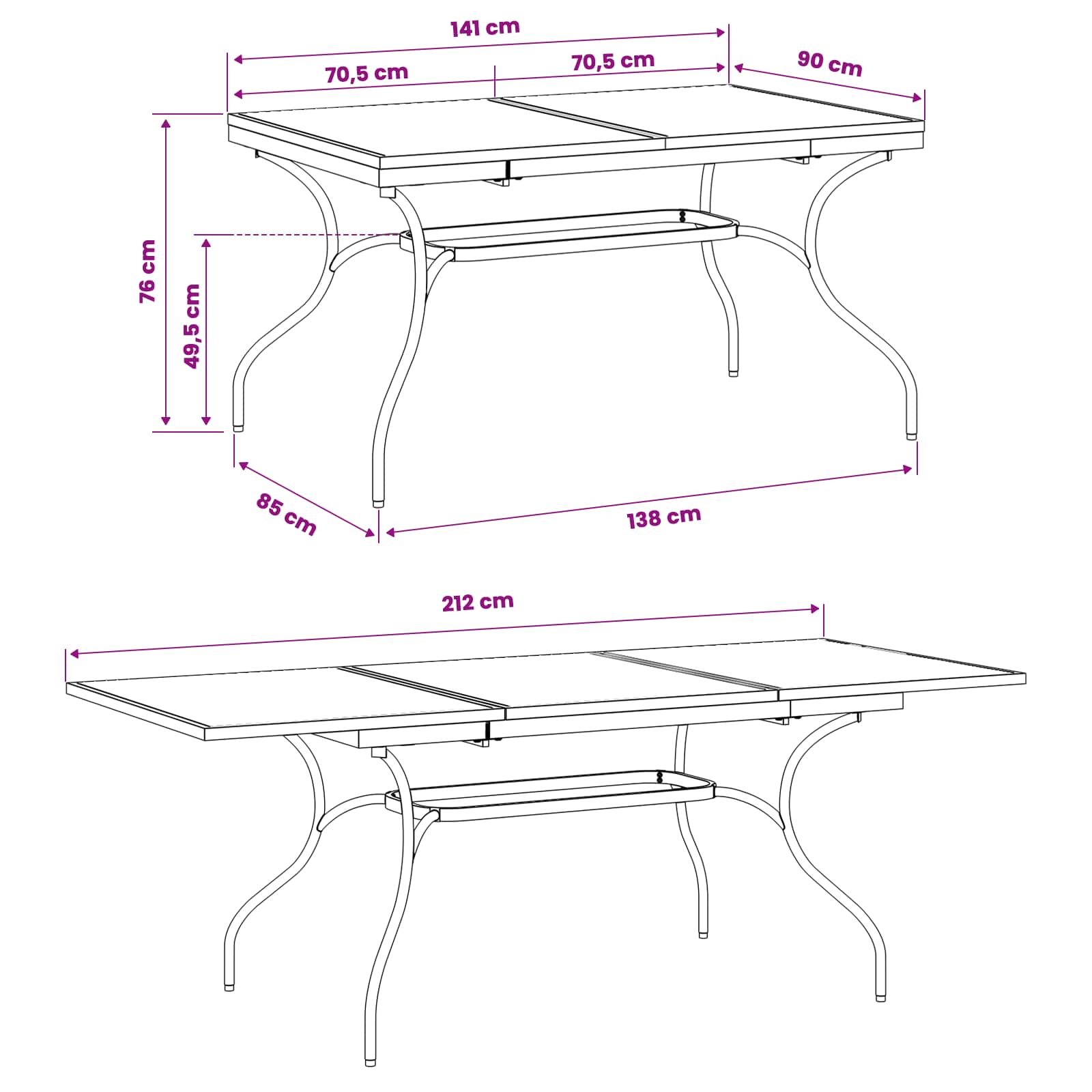 vidaXL Extendable Mesh Dining Table Anthracite 212 x 90 x 76 cm Steel