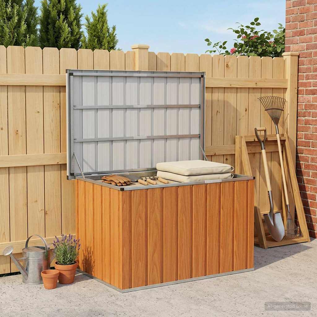 vidaXL Outdoor Storage Box Wood 109 x 67 x 65 cm Galvanised Steel - Brown