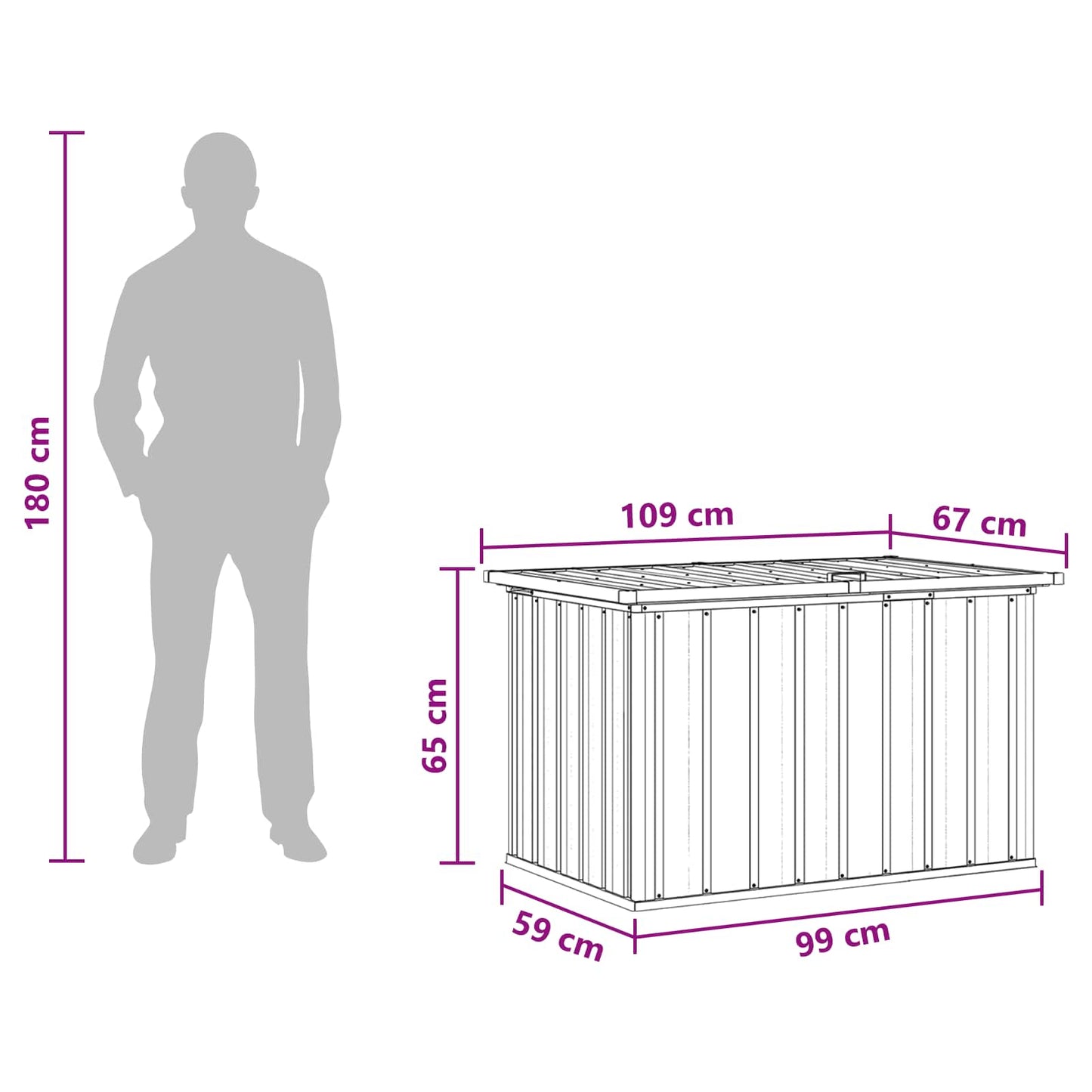 vidaXL Outdoor Storage Box Wood 109 x 67 x 65 cm Galvanised Steel - Brown
