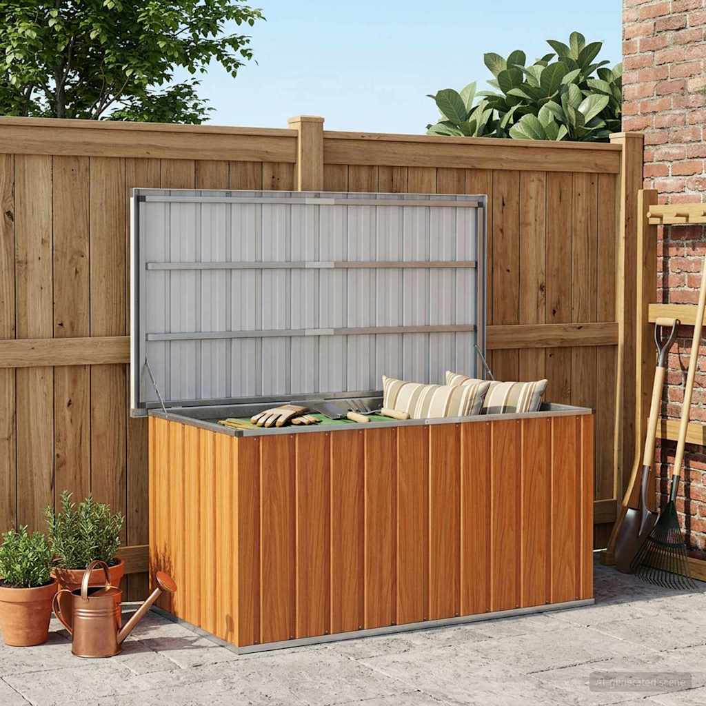 vidaXL Outdoor Storage Box Wood 129 x 67 x 65 cm Galvanised Steel - Brown