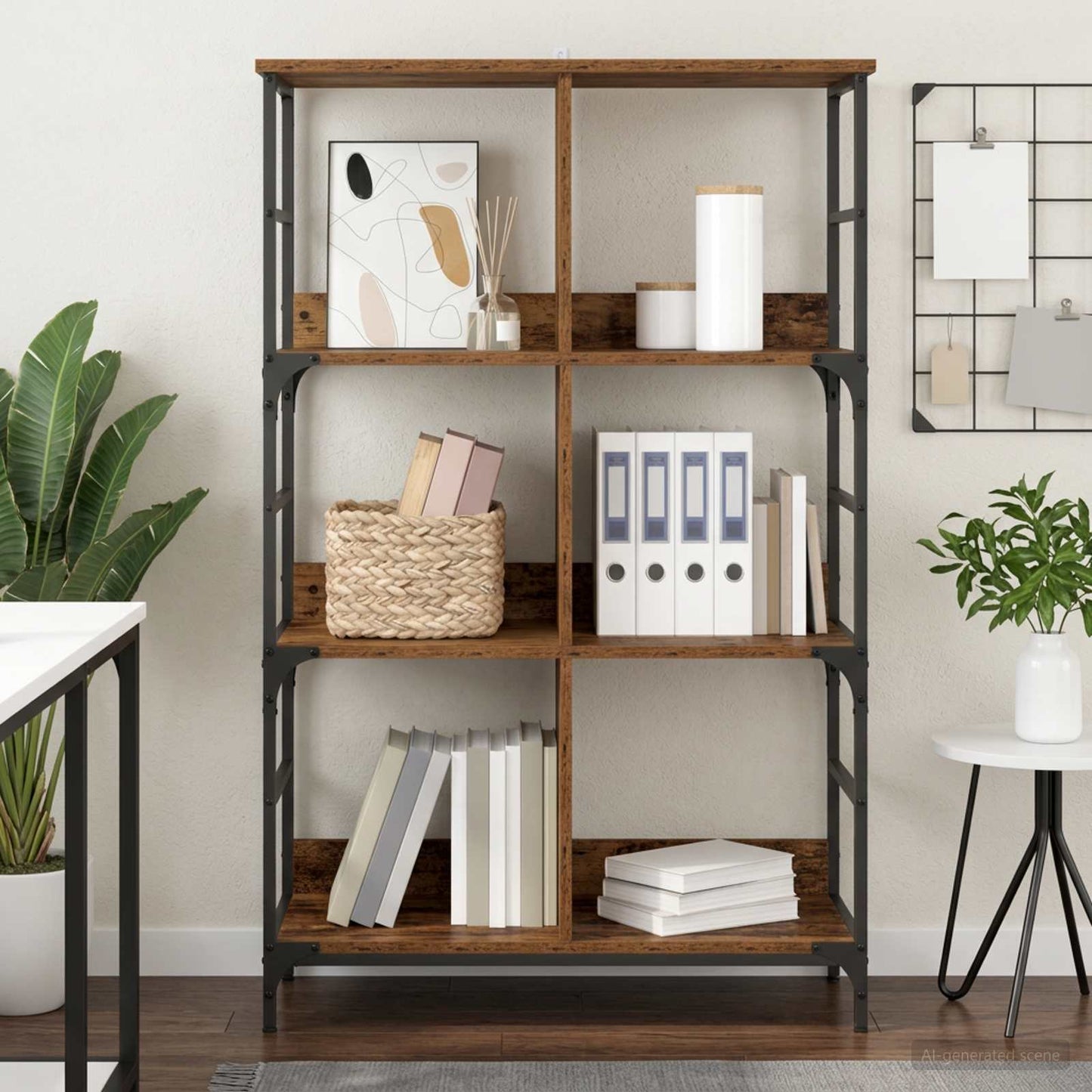 vidaXL Bookshelf 4-Tier 78.5 x 33 x 117.5 cm metal PB Old wood - Brown