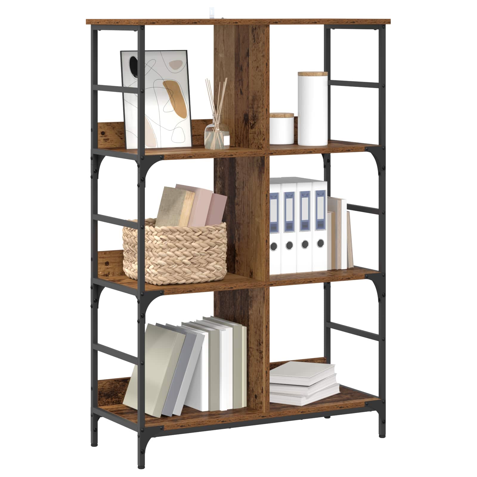 vidaXL Bookshelf 4-Tier 78.5 x 33 x 117.5 cm metal PB Old wood - Brown