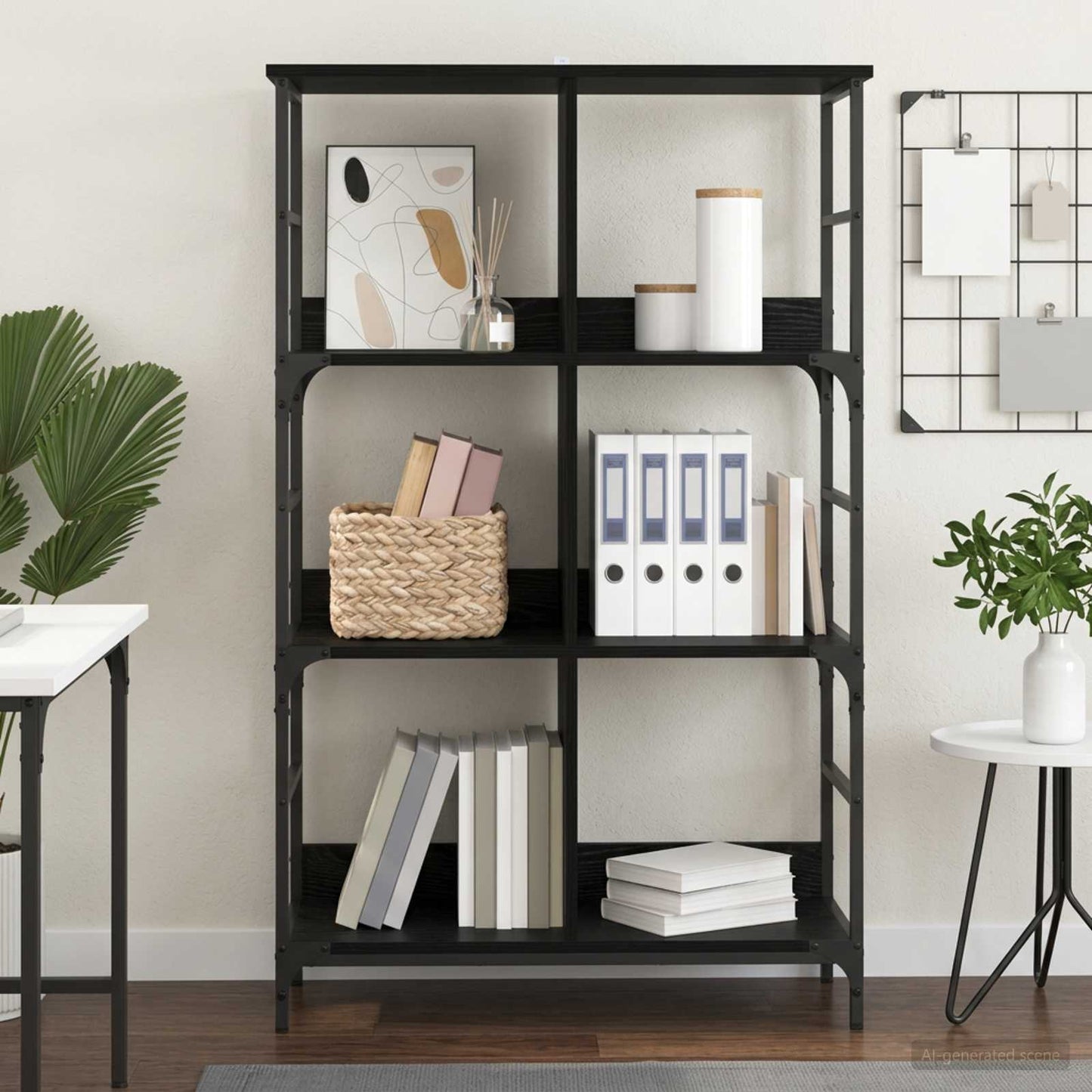 vidaXL Bookshelf 4-Tier 78.5 x 33 x 117.5 cm metal PB Black oak