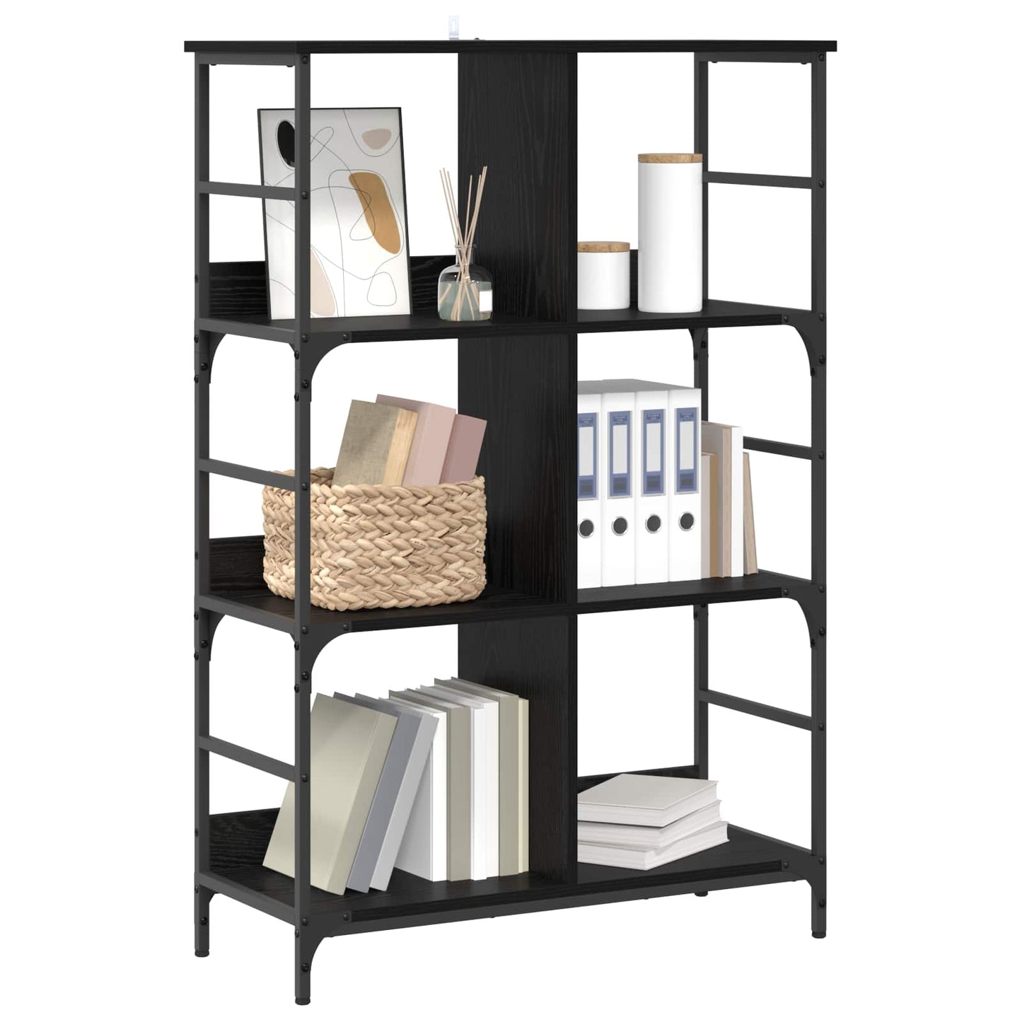 vidaXL Bookshelf 4-Tier 78.5 x 33 x 117.5 cm metal PB Black oak