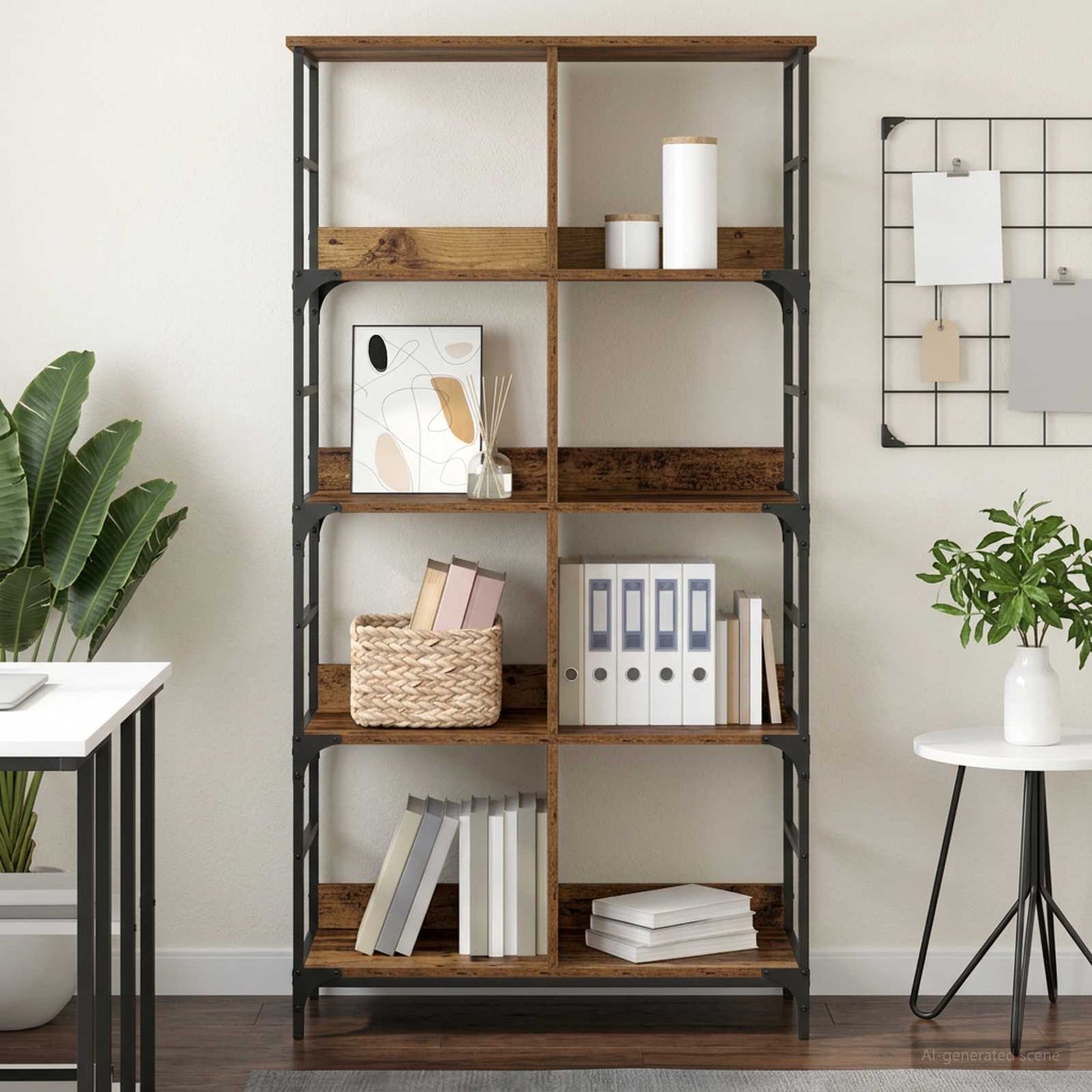 vidaXL Bookshelf 4-Tier 78.5 x 33 x 153 cm metal PB Old wood - Brown