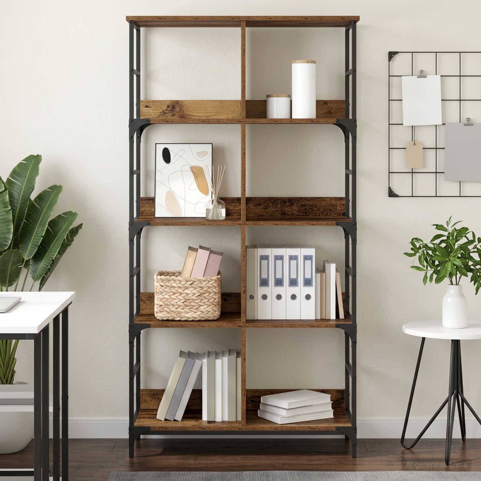 vidaXL Bookshelf 4-Tier 78.5 x 33 x 153 cm metal PB Old wood - Brown