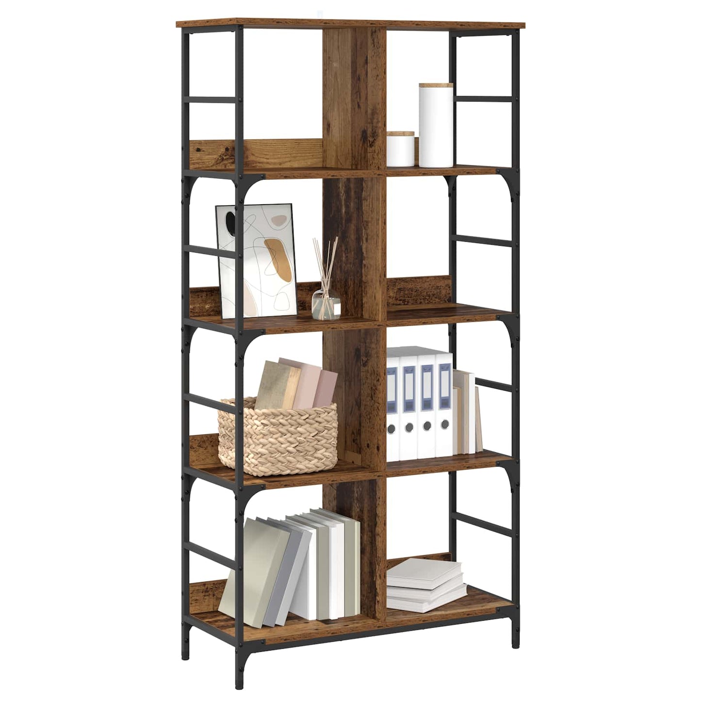 vidaXL Bookshelf 4-Tier 78.5 x 33 x 153 cm metal PB Old wood - Brown