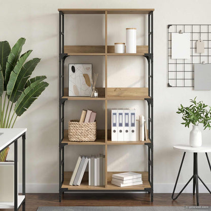 vidaXL Bookshelf 4-Tier 78.5 x 33 x 153 cm metal PB Artisan oak - Brown