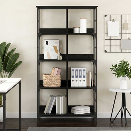 vidaXL Bookshelf 4-Tier 78.5 x 33 x 153 cm metal PB Black oak