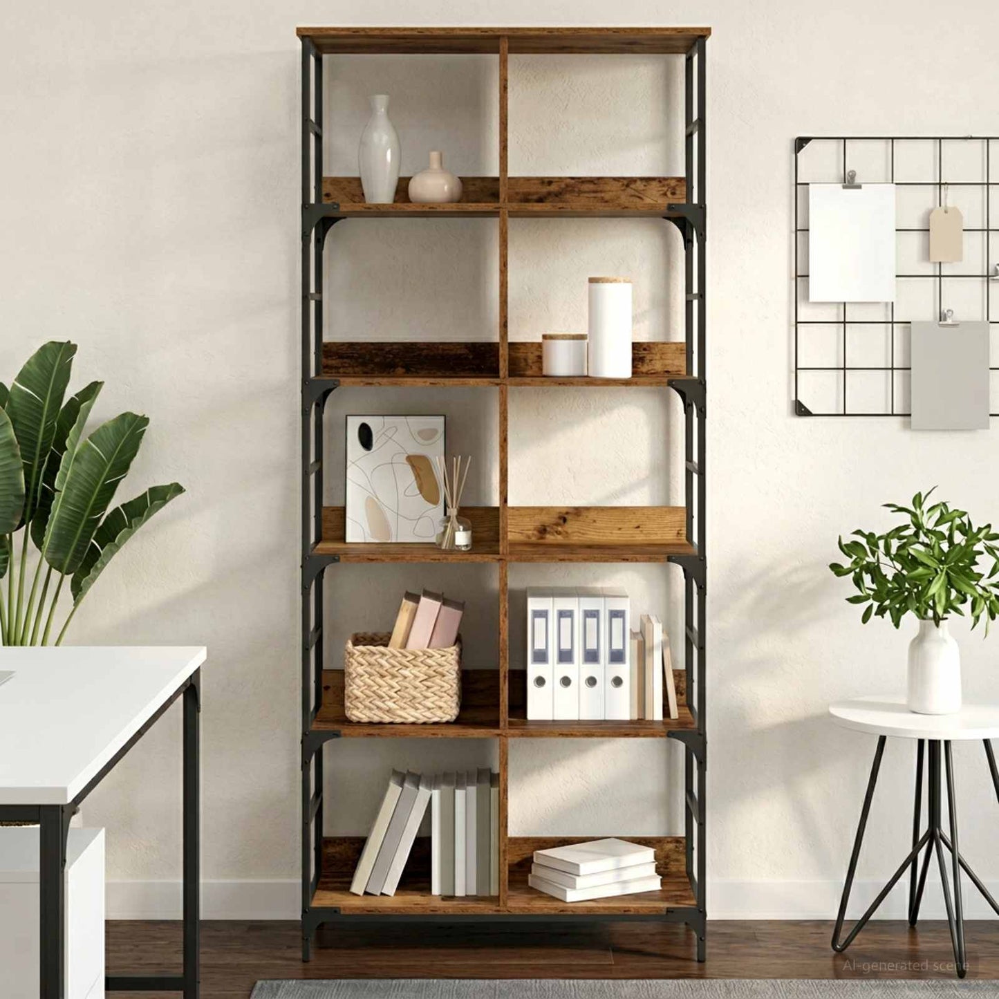 vidaXL Bookshelf 4-Tier 78.5 x 33 x 188.5 cm metal PB Old wood - Brown