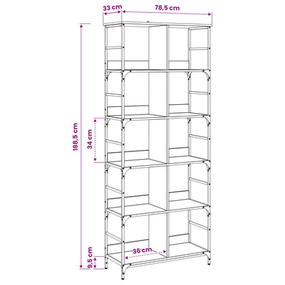 vidaXL Bookshelf 4-Tier 78.5 x 33 x 188.5 cm metal PB Old wood - Brown