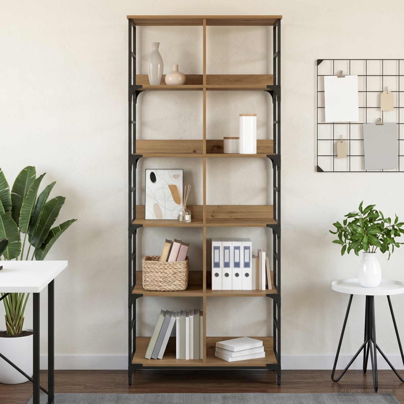 vidaXL Bookshelf 4-Tier 78.5 x 33 x 188.5 cm metal PB Artisan oak - Brown
