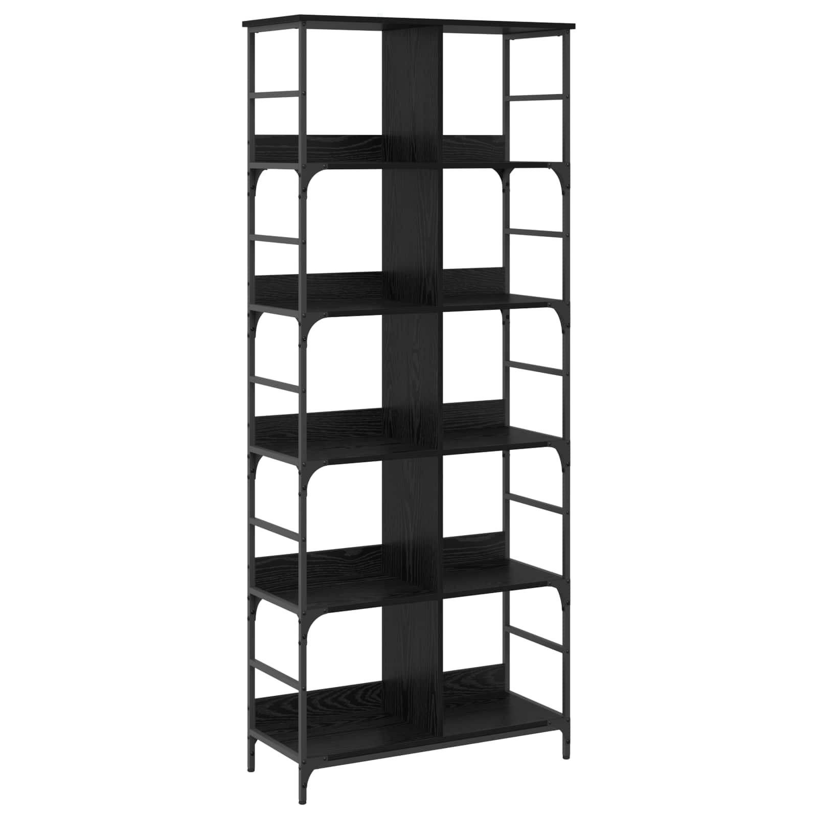 vidaXL Bookshelf 4-Tier 78.5 x 33 x 188.5 cm metal PB Black oak