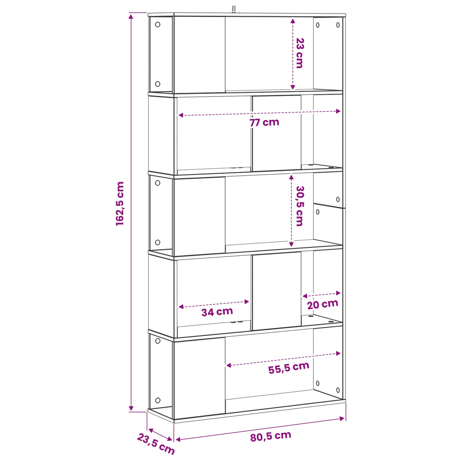 vidaXL Bookcase Black oak 80.5 x 23.5 x 162.5 cm PB