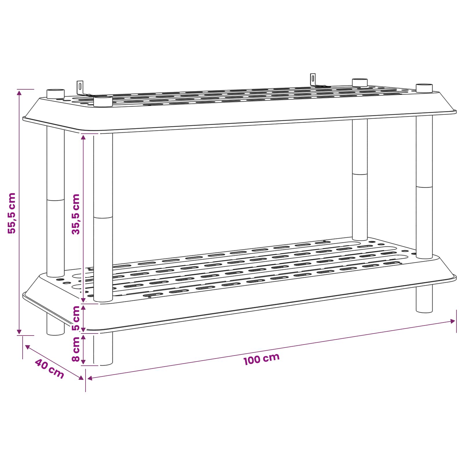 vidaXL Shelving Unit 2-Tier 100 x 40 x 55.5 cm PP Light Grey