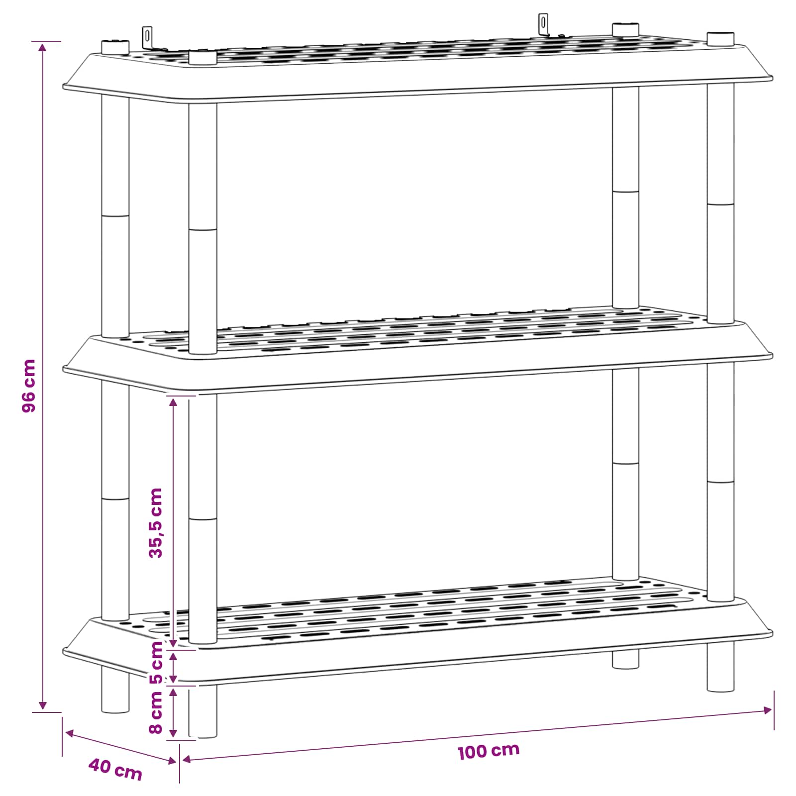 vidaXL Shelving Unit 3-Tier 100 x 40 x 96 cm PP White