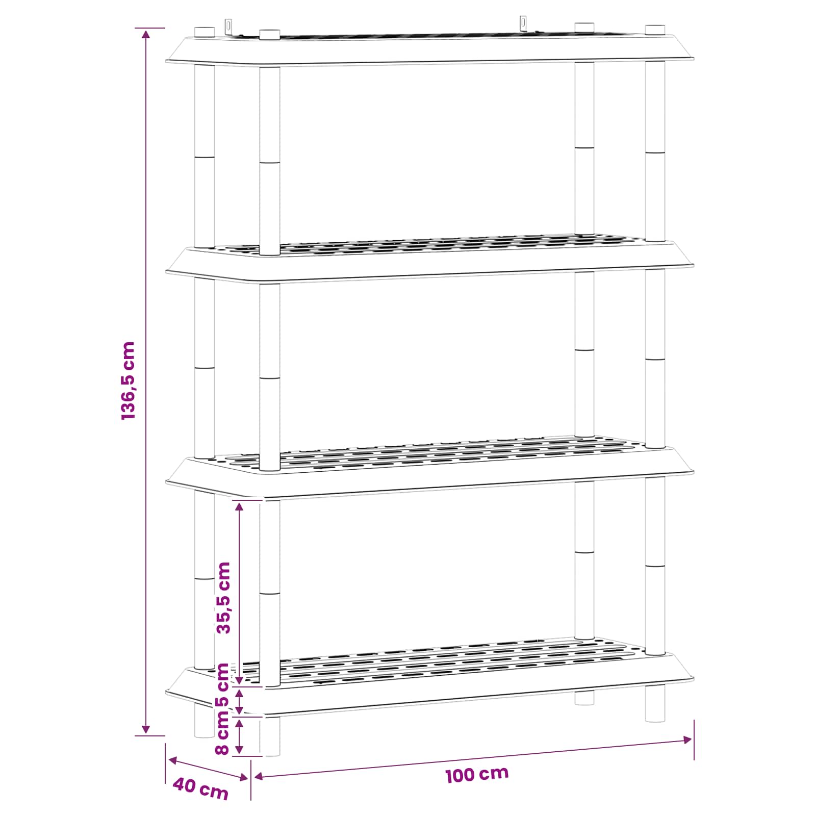 vidaXL Shelving Unit 4-Tier 100 x 40 x 136.5 cm PP White