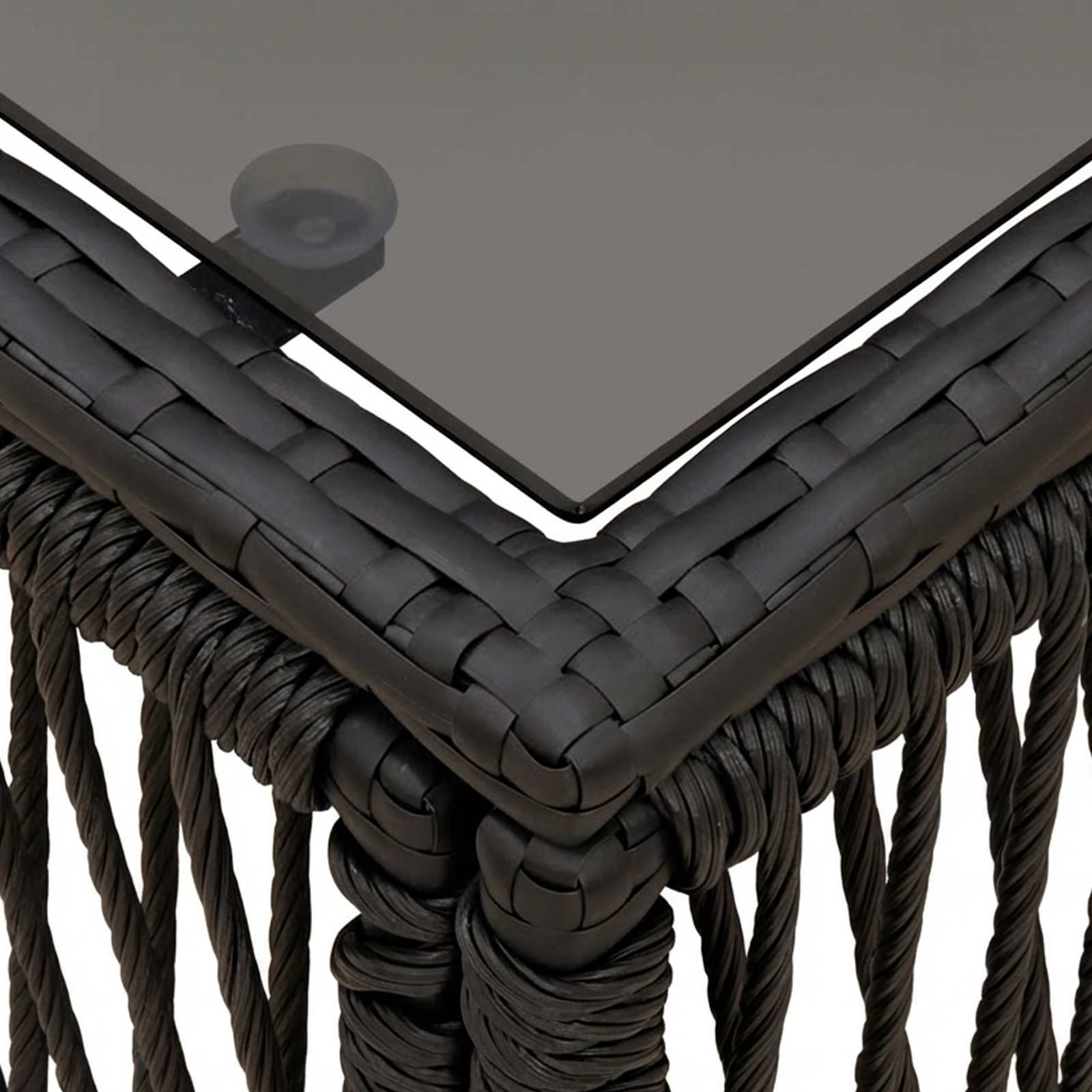 vidaXL Garden Table Black 55 x 55 x 37 cm PE Rattan and Glass