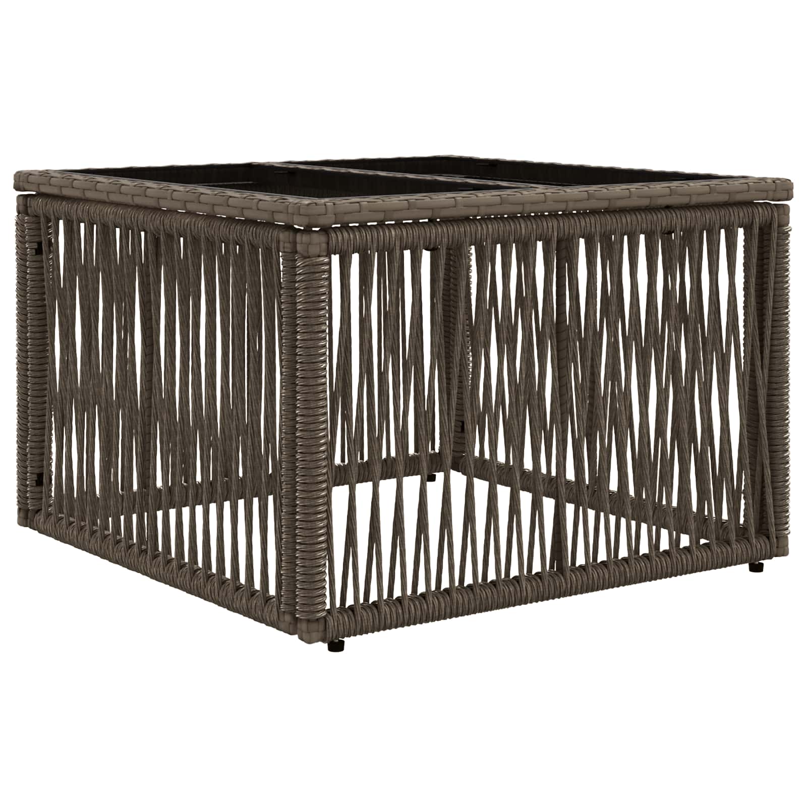 vidaXL Garden Table Grey and Black 55 x 55 x 37 cm PE Rattan and Glass