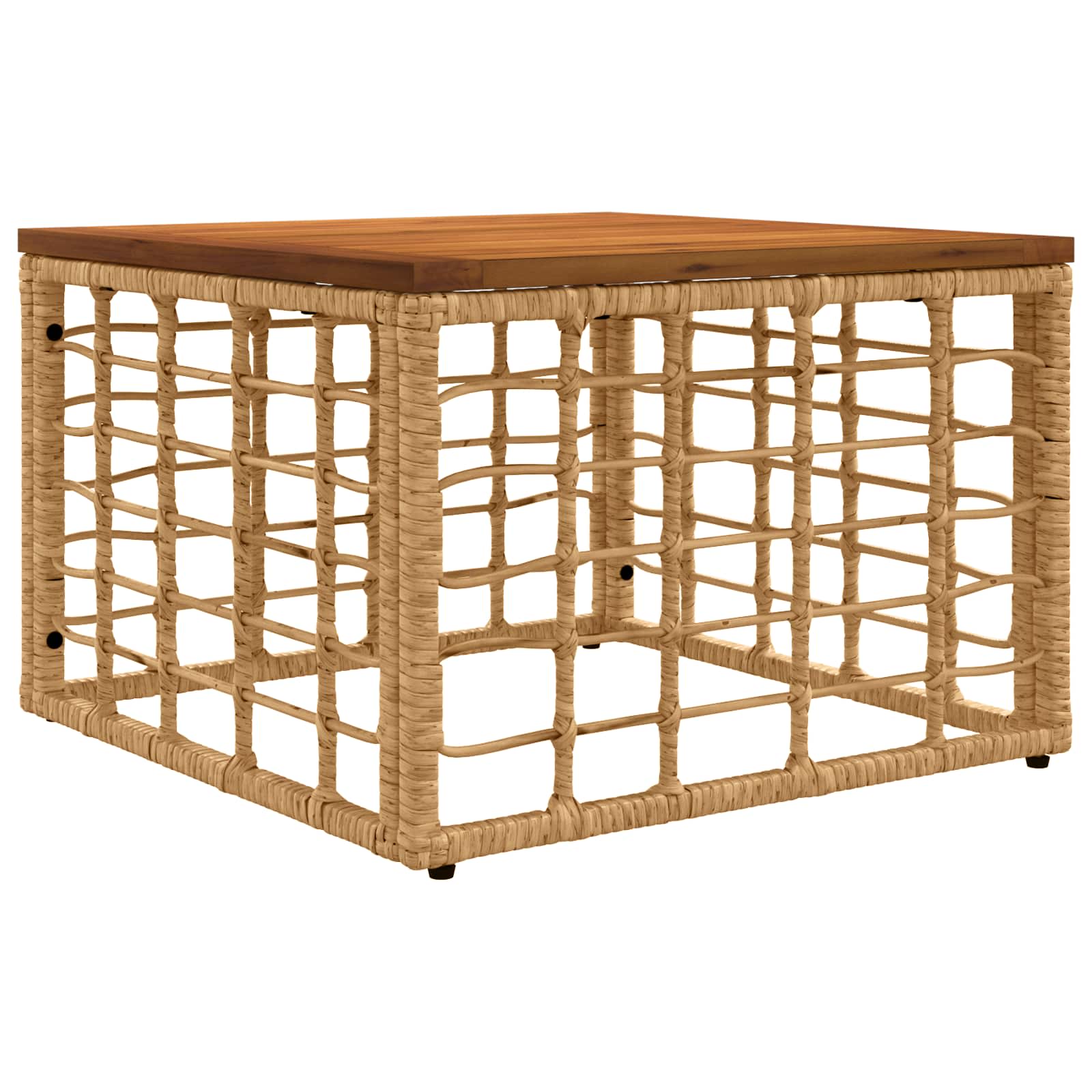 vidaXL Garden Table Natural 55 x 55 x 37 cm PE Rattan and Glass - Brown