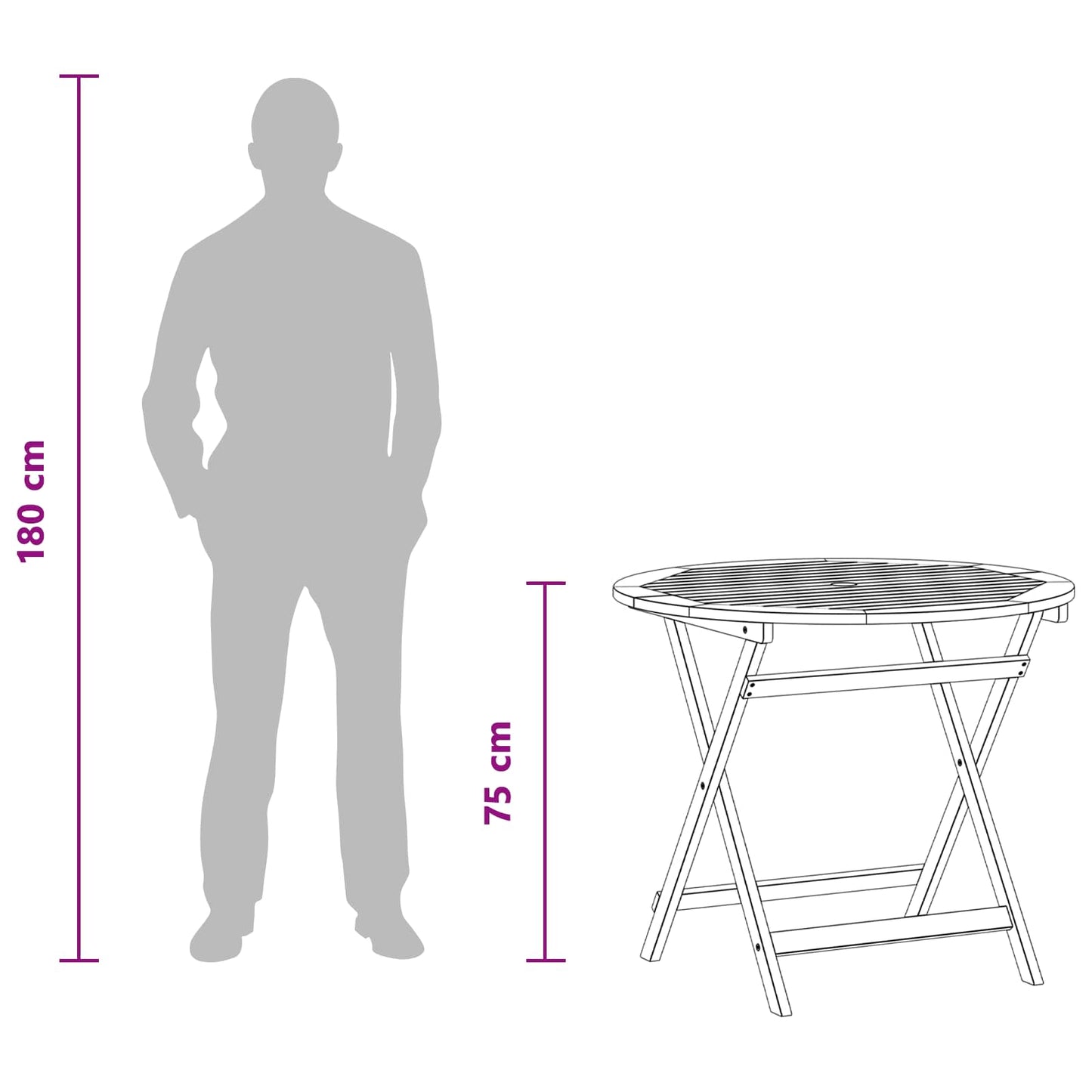 vidaXL Folding Garden Table Brown Ø 90 x 75 cm Solid Eucalyptus Wood