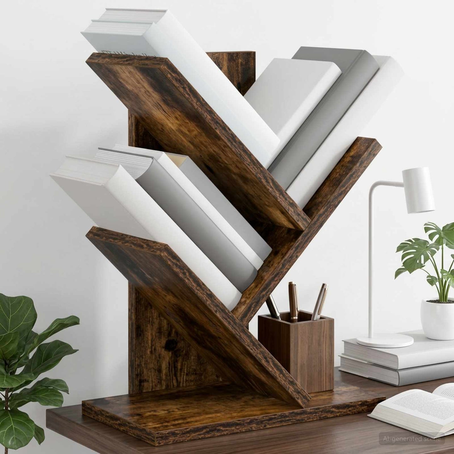 vidaXL Tree Bookshelf 3-Tier 30 x 18 x 40 cm Engineered Wood - Brown - 58412